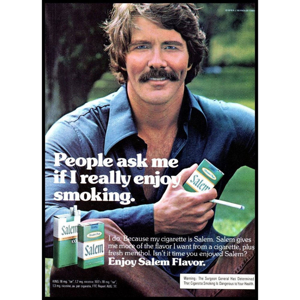 1978 Salem Cigarettes Vintage Print Ad Nature Man Mustache Wall Art Photo